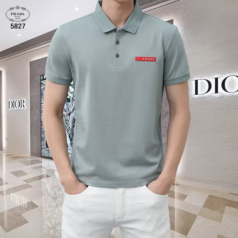 PRADA || Stretch Cotton Polo T-Shirt With Embroidered Logo