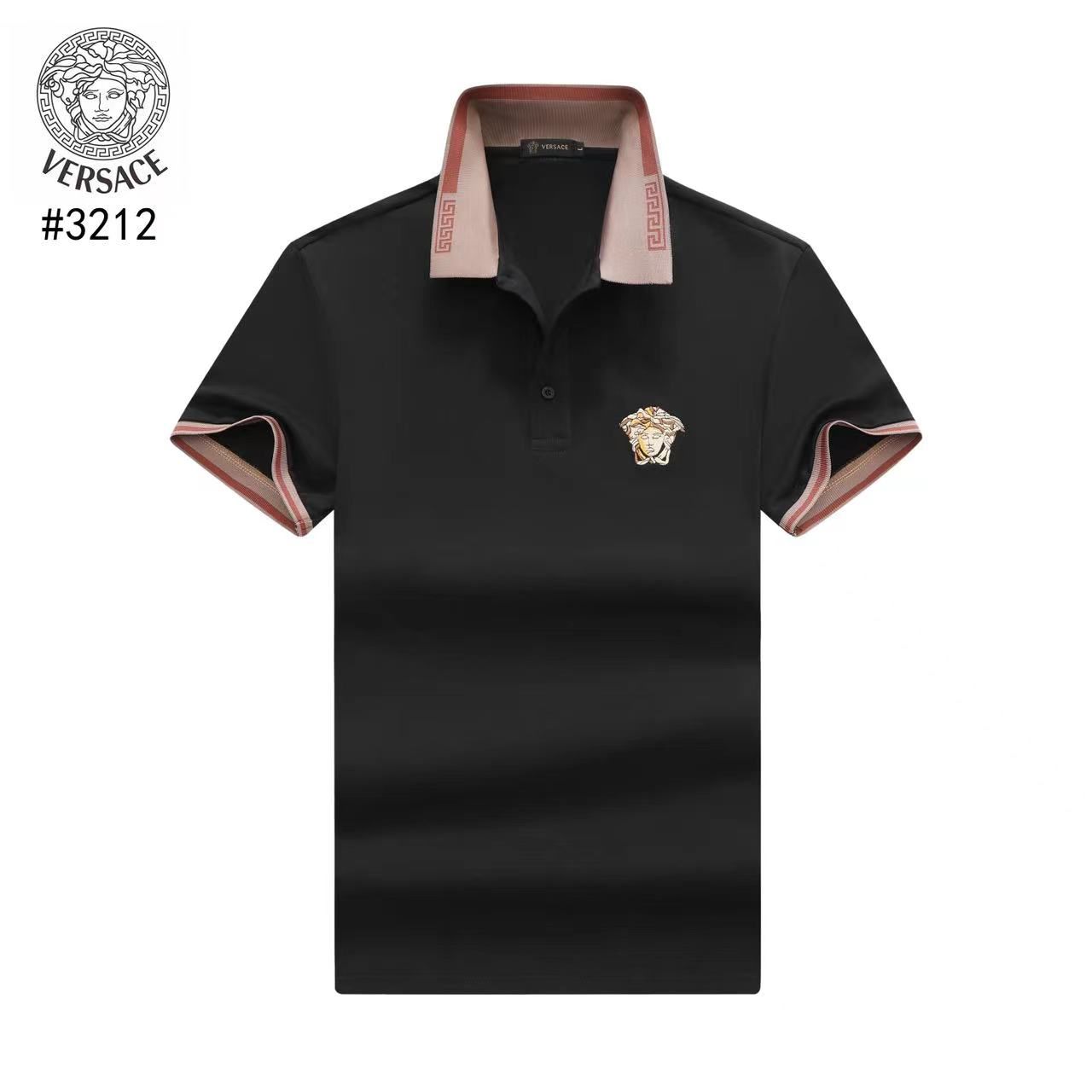 VERSACE || Men Coral Textured Cotton Polo T-Shirt