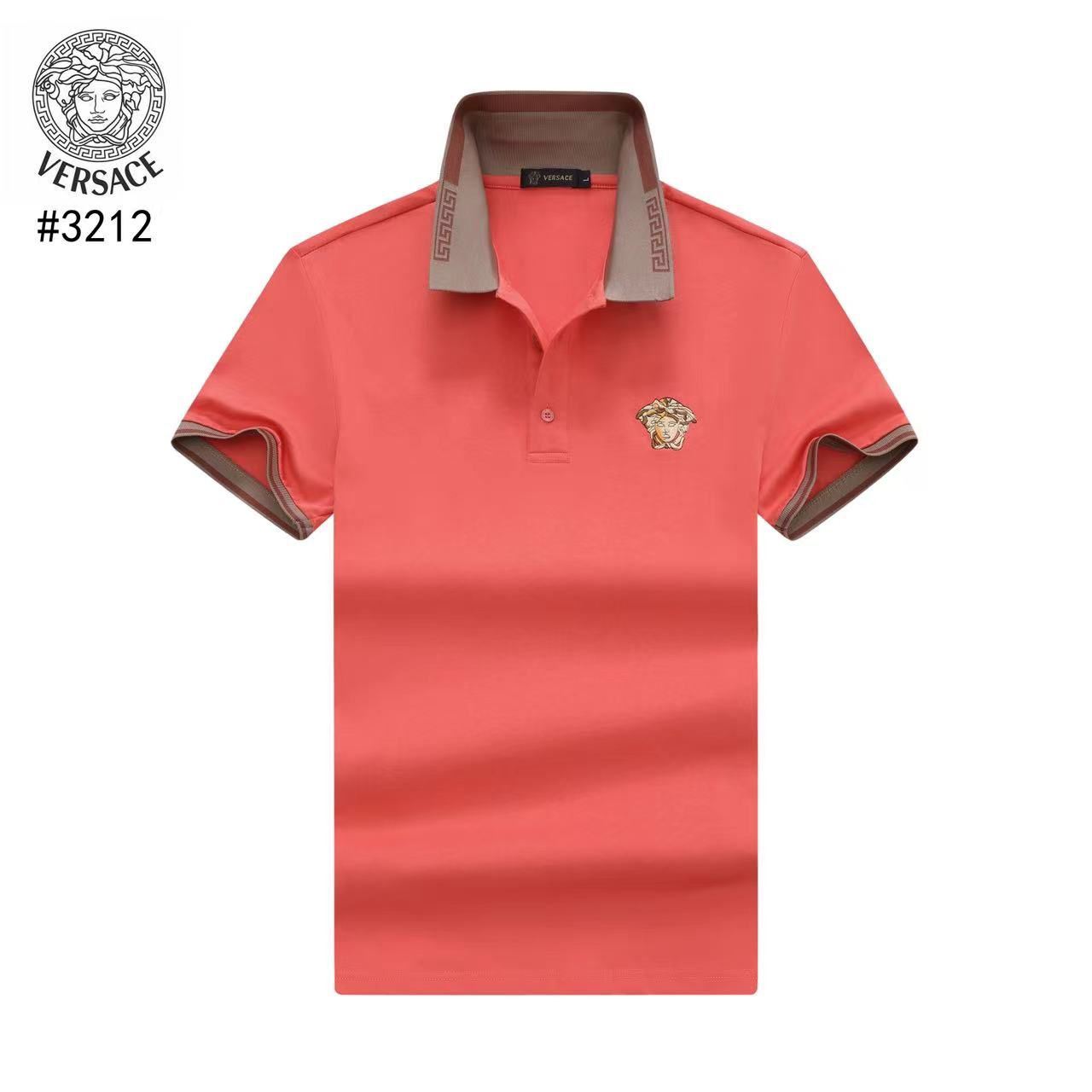 VERSACE || Men Coral Textured Cotton Polo T-Shirt