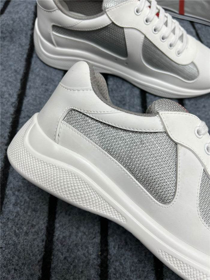 PRADA AMERICA'S CUP LUXURY SOFT RUBBER SNEAKERS IN WHITE AND SILVER