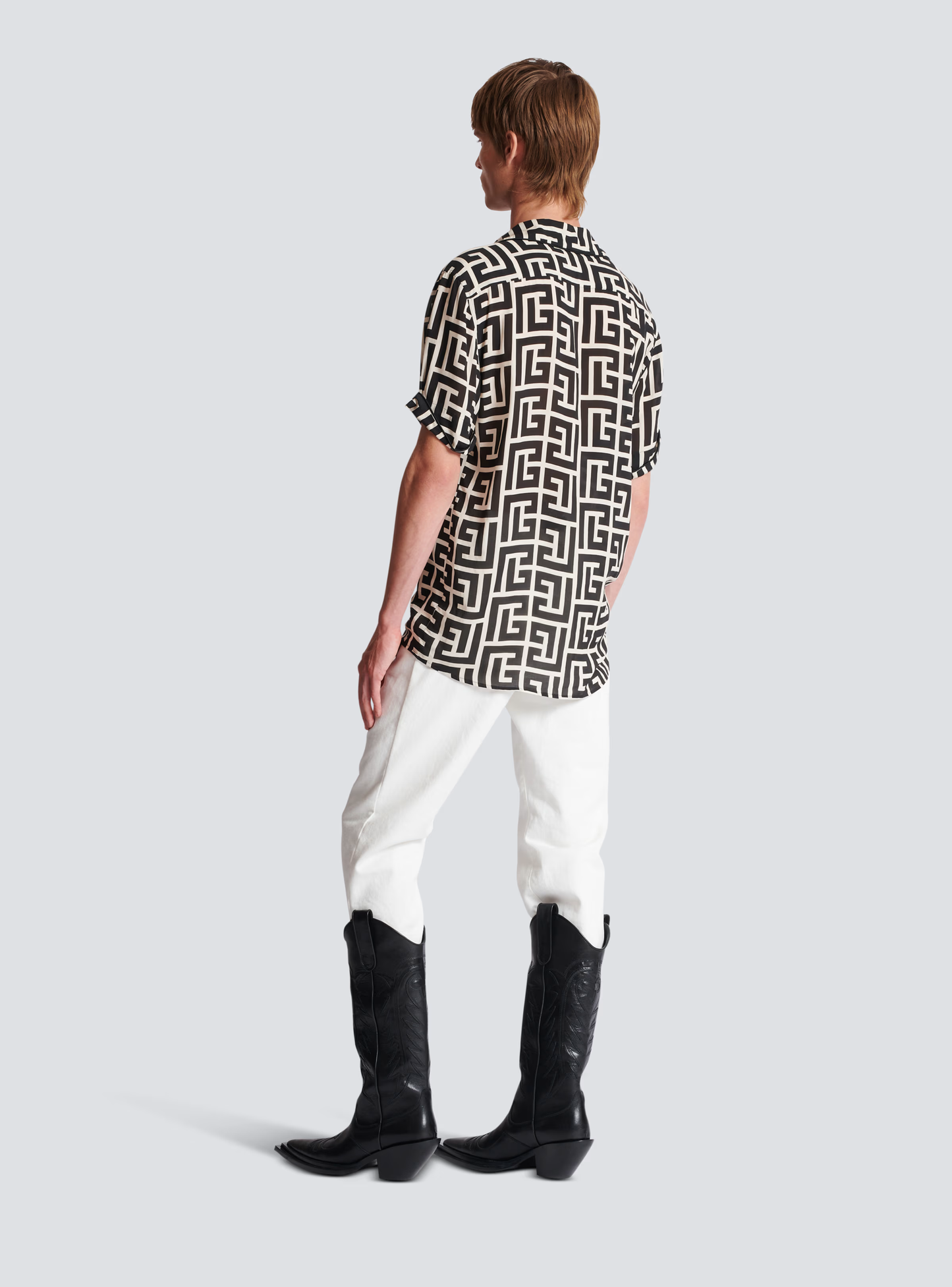 BALMAIN || Black Pyramid Monogram Printed Shirt