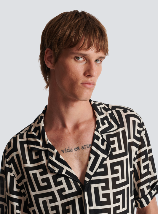 BALMAIN || Black Pyramid Monogram Printed Shirt