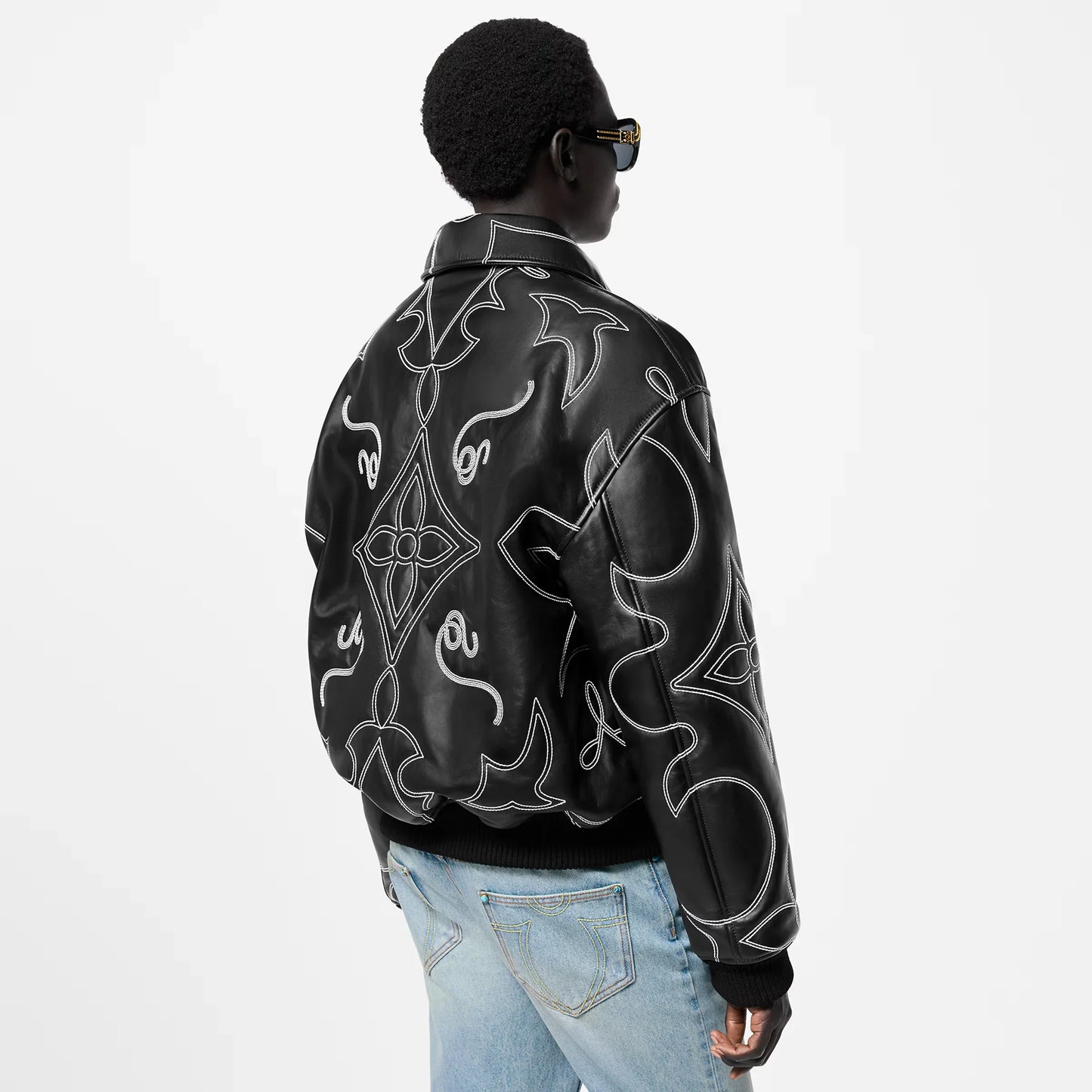 LOUIS VUITTON ||  Monogram Embroidered Leather Bomber Jacket