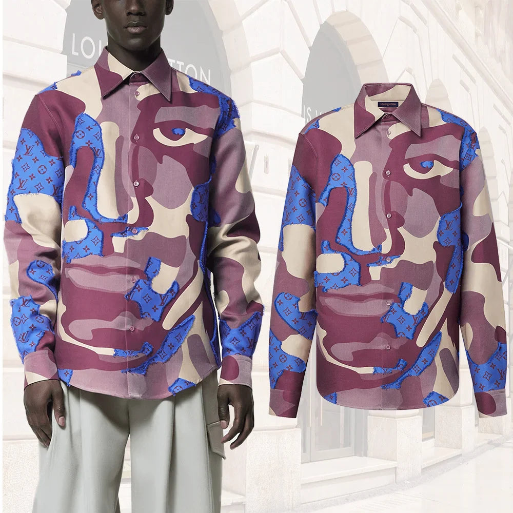 LOUIS VUITTON || Printed Cotton Fil Coupé Overshirt / PURPLE