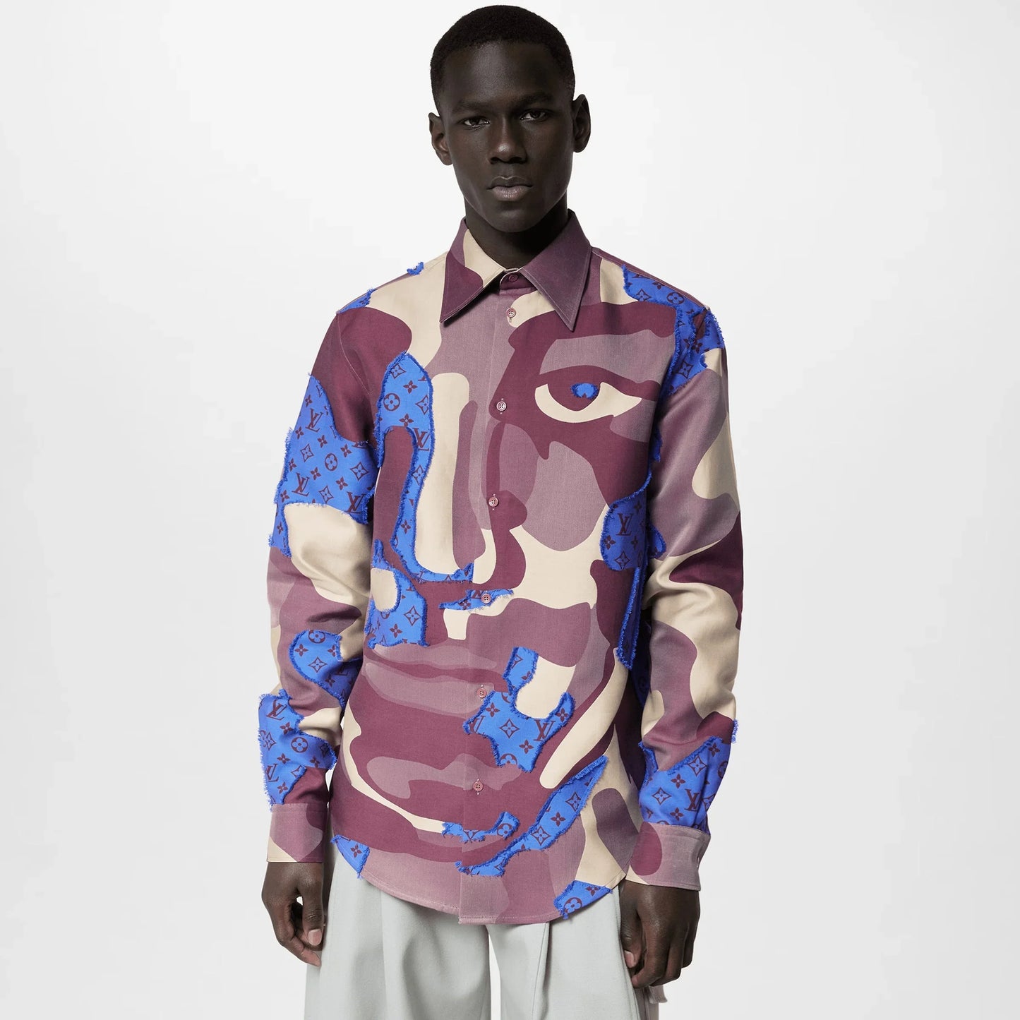 LOUIS VUITTON || Printed Cotton Fil Coupé Overshirt / PURPLE