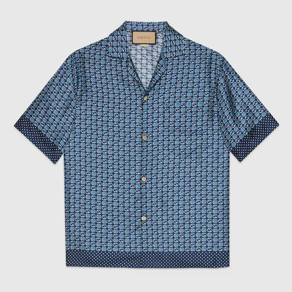 GUCCI || Silk GG Logo Print Shirt