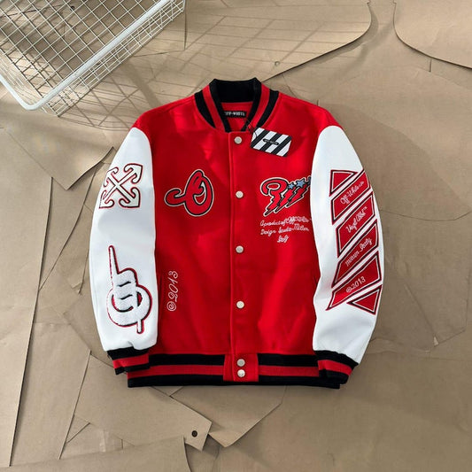 🔥 Off-White Red Varsity Jacket: Iconic Style, Bold Design 🔥