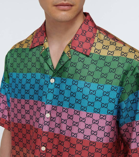 GUCCI || Men,GG Multicolor Silk Twill Shirt