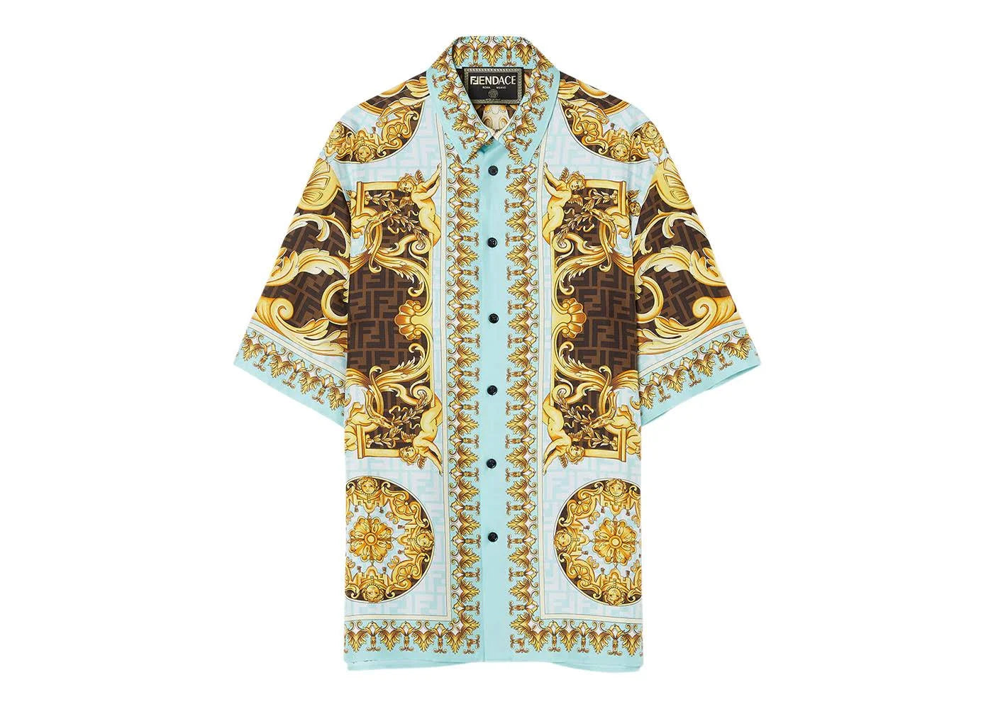 FENDI || Fendace Wild Baroque Silk Shirt Gold/Blue