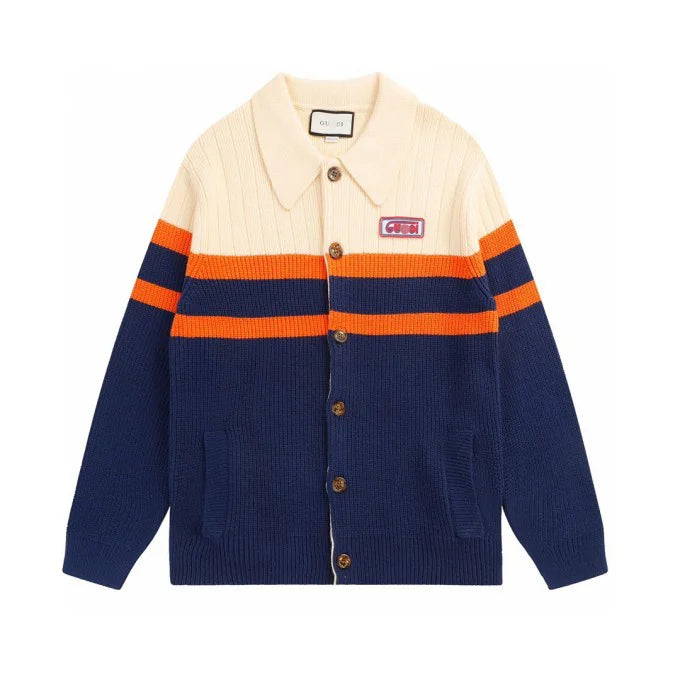 GUCCI || Rib Knit Wool Cardigan In Ivory/orange/mc