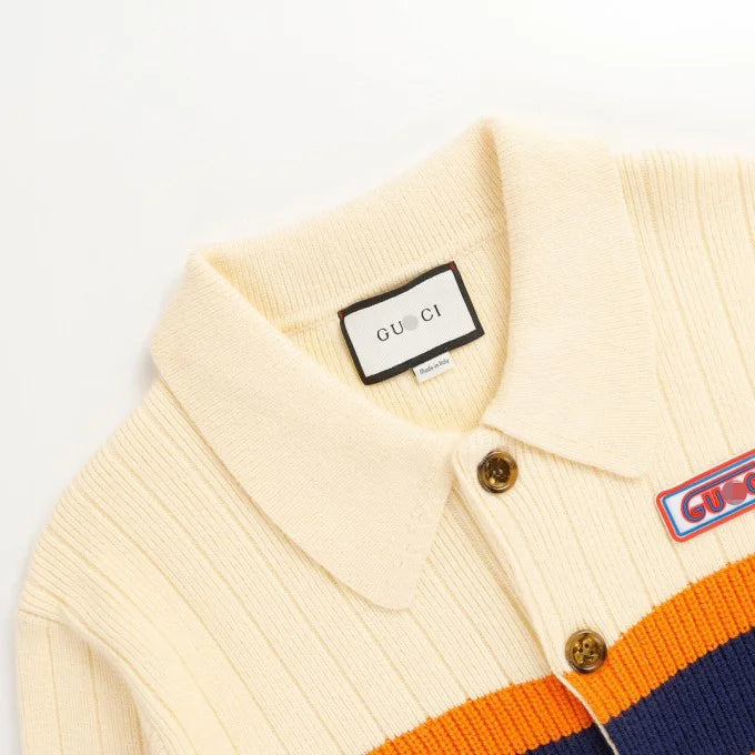 GUCCI || Rib Knit Wool Cardigan In Ivory/orange/mc